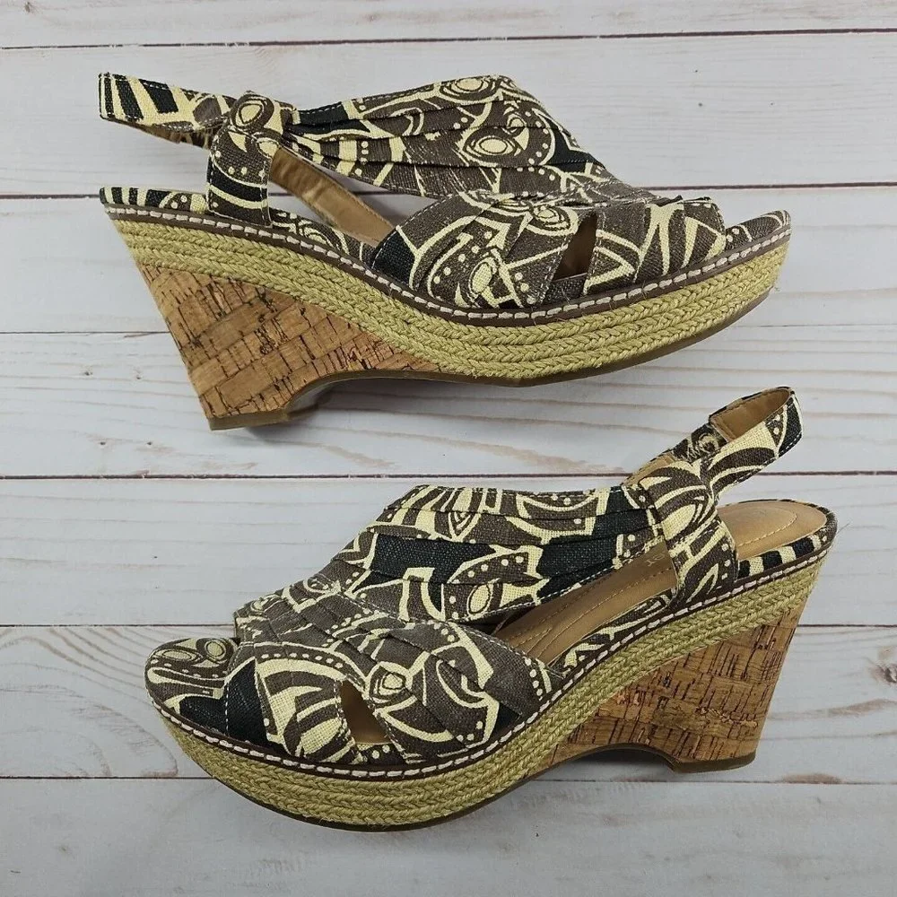 Naturalizer N5 Womens Size 10W Brown Lulianna Peep Toe Wedge Comfort Sandal Shoe